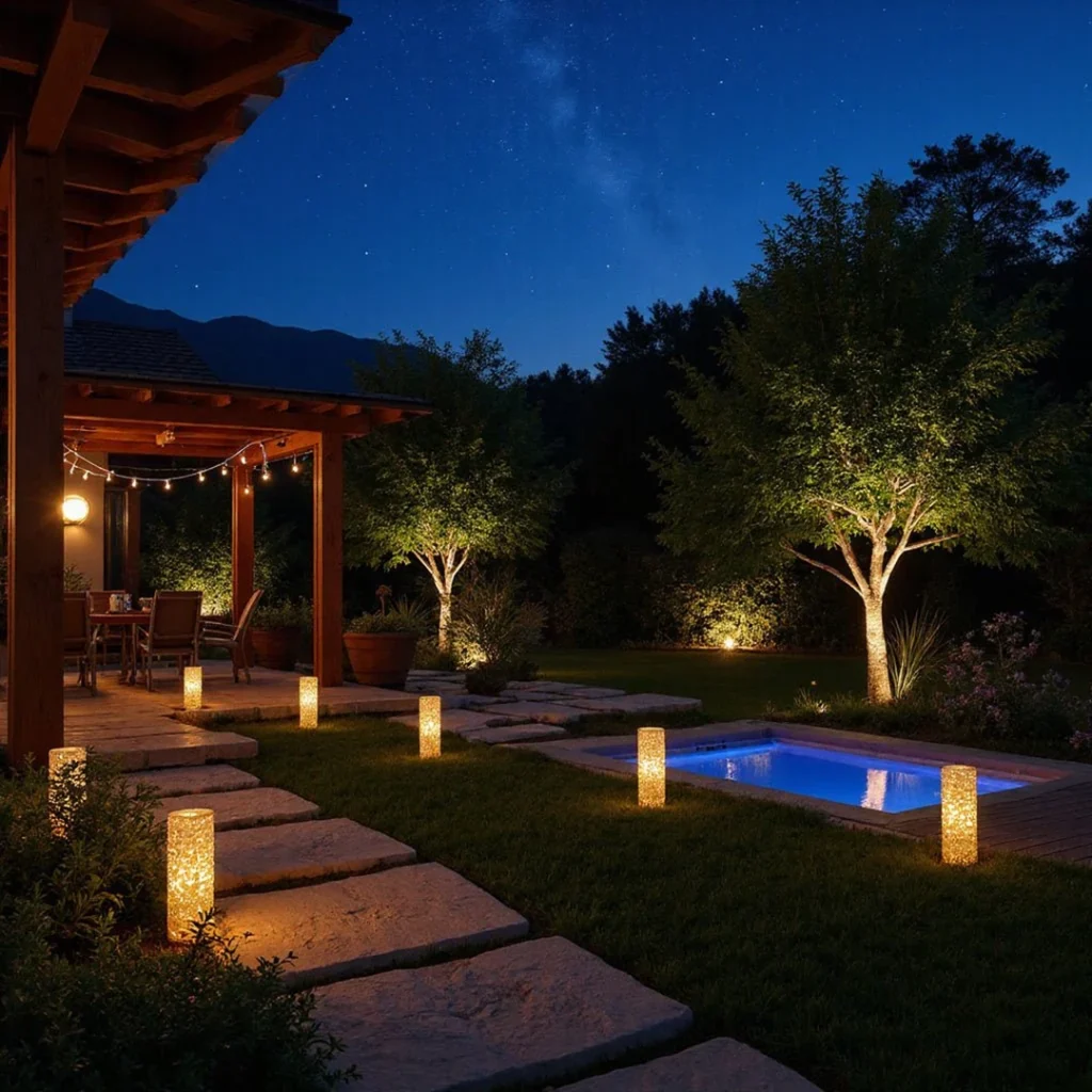 Winter Landscaping in South Africa extending into the night with lighting